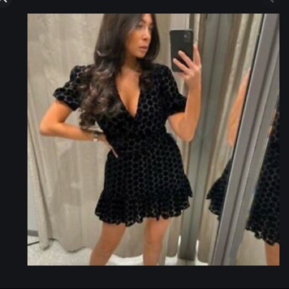 Zara velvet polka dots black ruffled I I dress